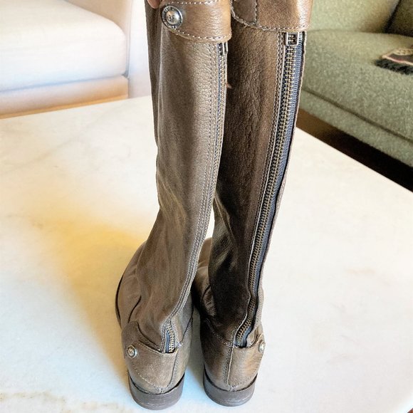 Frye Melissa tall leather boot with back zipper flat / low heel brown equestrian - Picture 9 of 14